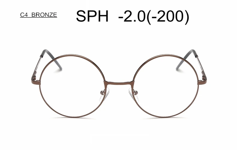 C4 (-2.0) Очки для близорукости с диоптриями SPH-1-2,0-2,5-3,0-3,5-4,0 для женщин и мужчин, сплав, круглая оправа, близорукие очки UF33 - Цвет оправы: C4 (-2.0)