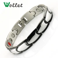 wollet black health magnetic therapy tourmaline germanium inftrared stainless steel bracelets men