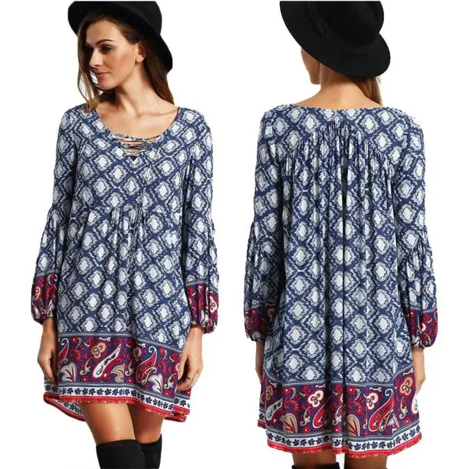 Robe de plage femme ete 2019 женское богемное Платье с принтом в национальном стиле