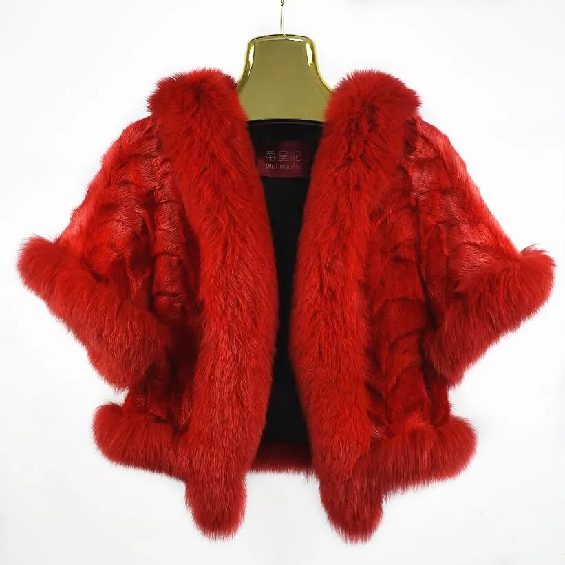 Женская шаль из натурального меха норки с лисьим мехом на воротнике Короткая