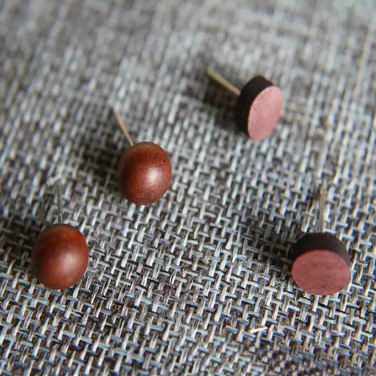 Серьги-гвоздики женские круглые из натурального дерева 8 мм J1211 | Украшения и