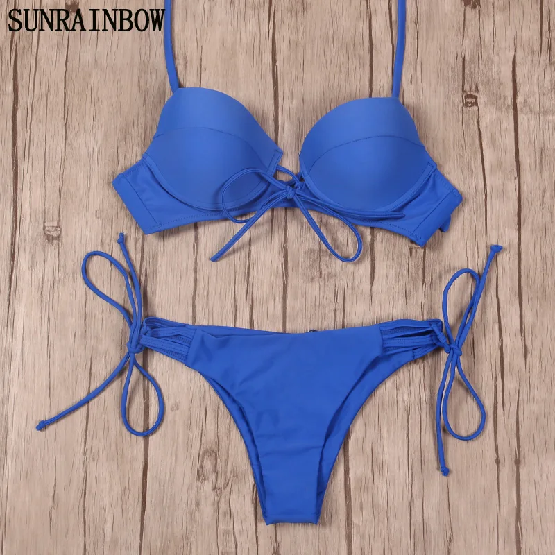 Женский купальник бикини SUNRAINBOW Летний Пляжный купальный костюм с вырезом на шее