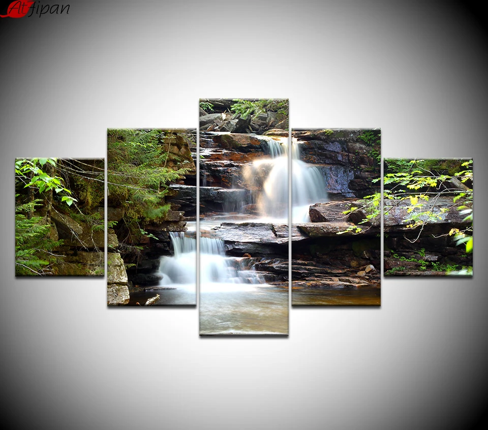 

Framework Paintings Living Room Decor 5 Pieces Beautiful Waterfall Natural Scenery Pictures Modular Canvas Print Wall Art Poster