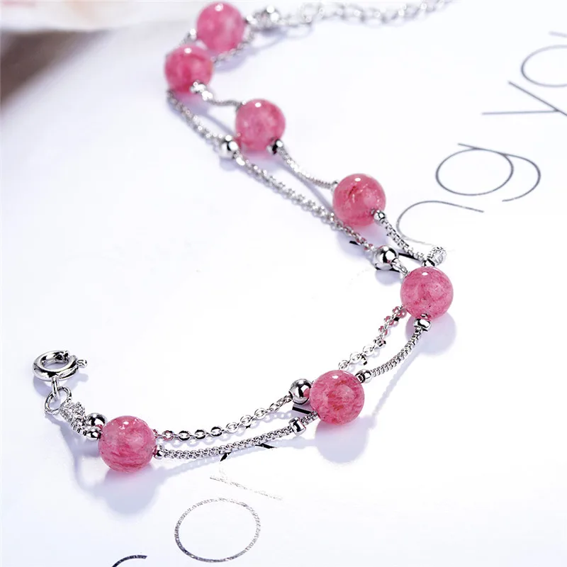 

TJP 2018 Hot Sale Female Pink Stones Silver Bracelets Girl Fashion 925 Silver Bracelets For Women Jewelry Lady Party Accessories