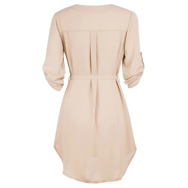 Женское пляжное платье, короткая туника, рубашки, платье Vestidos, одноцветное, v-образный вырез, сарафан, Ретро стиль, карманы, свободные, шифон, бикини вечеринка, чехол