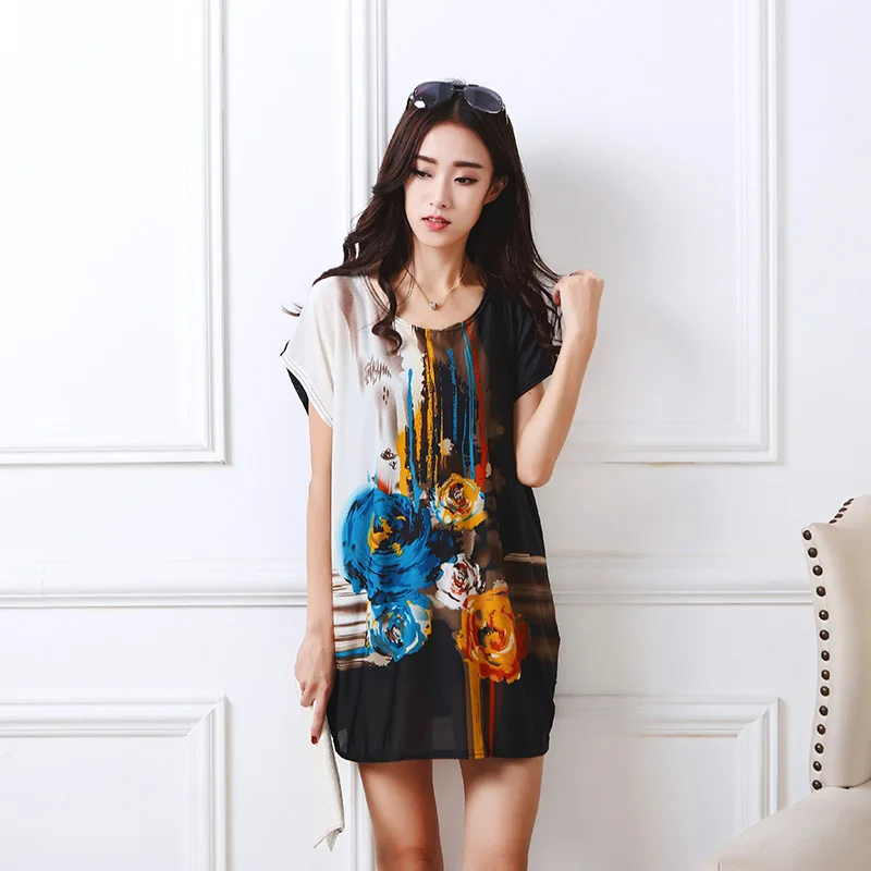 Новинка 2018 платье-футболка Женская длинная футболка с принтом повседневные