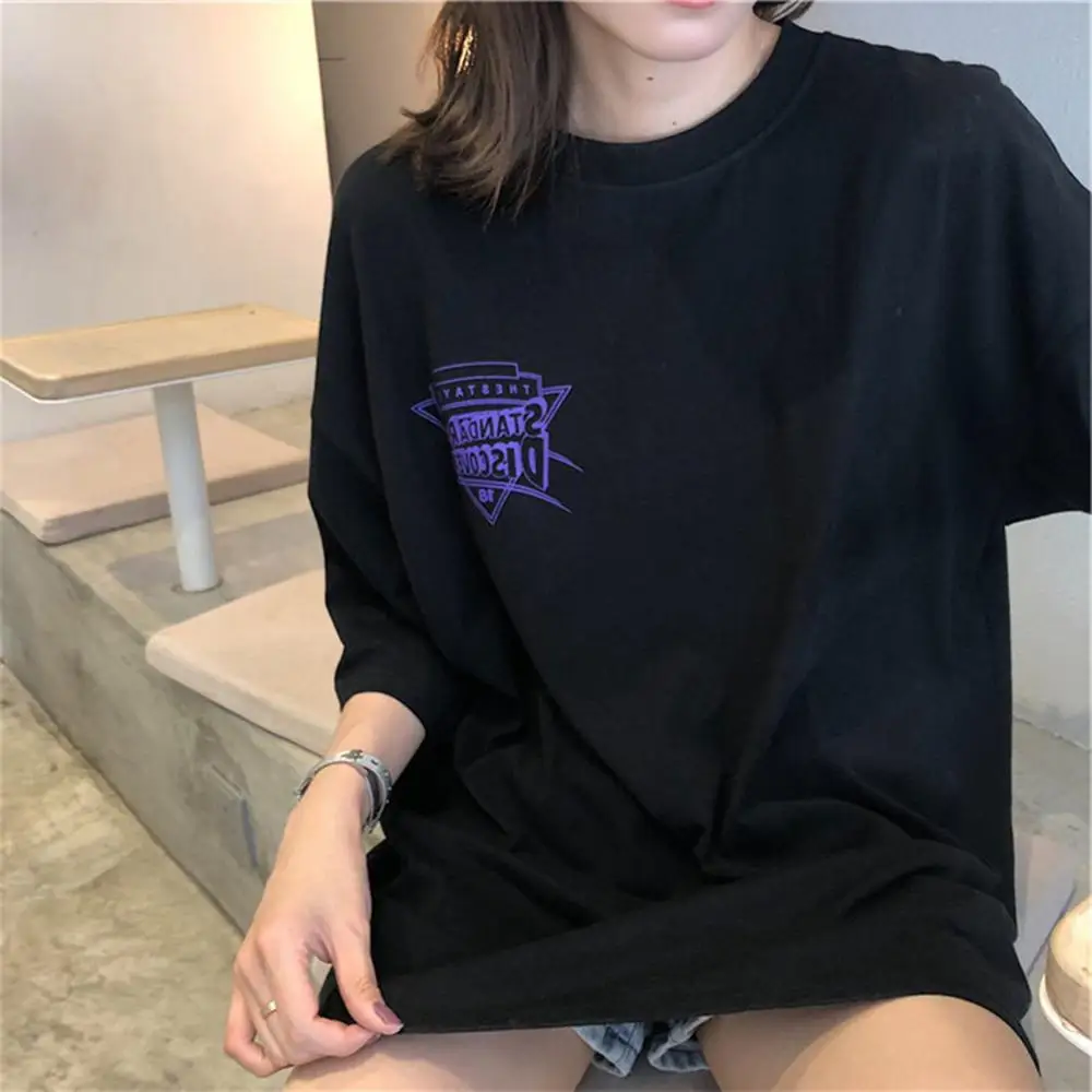 Harajuku футболка оверсайз с мультяшным принтом футболки коротким рукавом в
