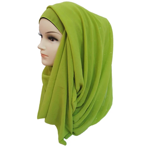 19 lime green Золотые блестки Шиммер пузырь шифон мусульманский хиджаб шарф платок головной убор простые цвета - Цвет: 19 lime green