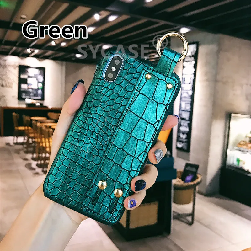 Green SYCASE крокодил текстурированная оболочка для Huawei mate 9 Pro Коврики 10 10 Pro honor 8 9 honor 10 V9 V10 чехол ремешок кронштейн крышки Для женщин - Цвет: Green