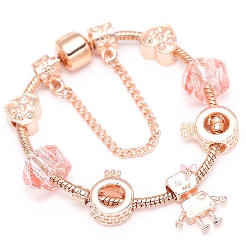 TOGORY 8 Style Rose Gold Love Beads Charm Bracelets For Girl Heart Pendant Fine Bracelet Women Brand Jewelry Dropshipping | Украшения и