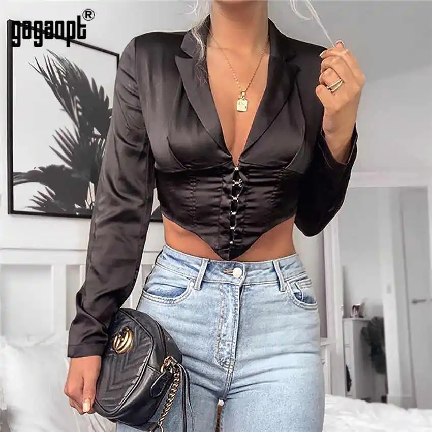Gagaopt водолазка Leopard Crop Топы корректирующие осень для женщин топ дамы рукавов повседневное футболка пикантные топы с чокером Blusas
