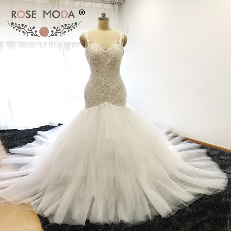 Rose Moda сексуальное кружевное свадебное платье русалки с открытой спиной, с соборным шлейфом, кружевные свадебные платья, длинный шлейф, реальные фотографии