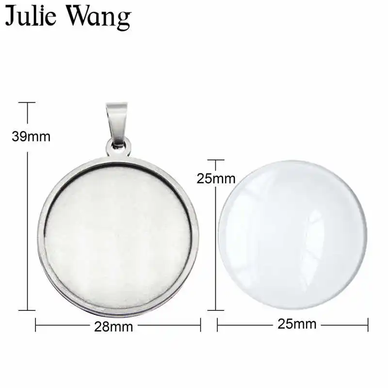 Julie Wang 1 шт. 25/30 мм нержавеющая сталь круглая рамка кабошон базовые настройки