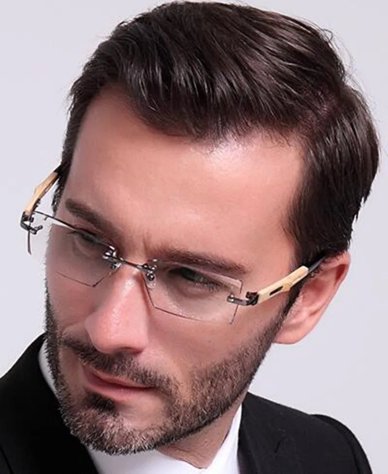 Очки без оправы из чистого титана для близорукости серебряные деревянные очки с