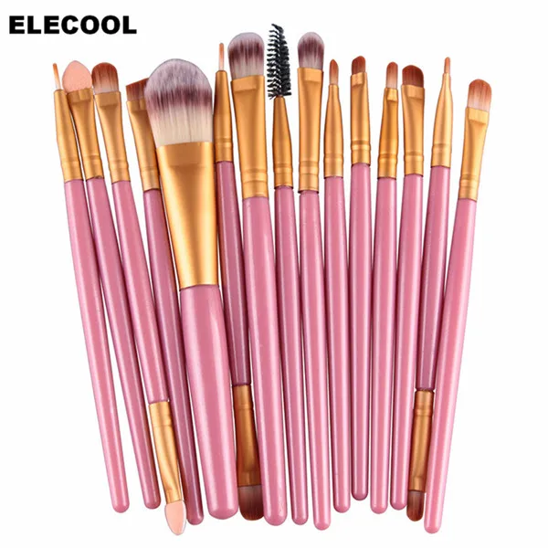 ELECOOL 20/15/1 шт глаз кисти oogmake-borstels Oogschaduw Spons неус тени для век подводка для глаз кисть для губ Cosmetische borstels комплект - Handle Color: 15pcs pink gold