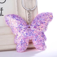 20 styles colorful butterfly sequins flash key chain cute cat tree heart star shape handbag pendant jewelry gift car pendant