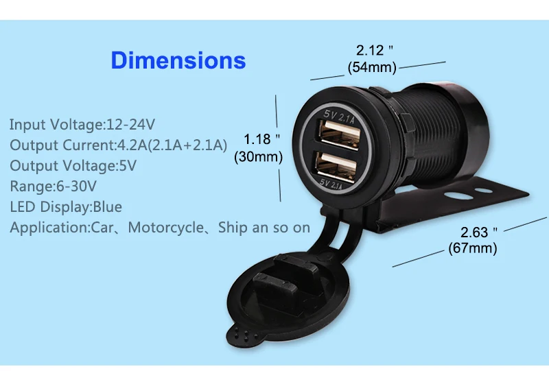 Зарядное устройство с двумя USB портами для мотоциклов 12 В 24 4 2 А|car socket adapter|usb boatusb