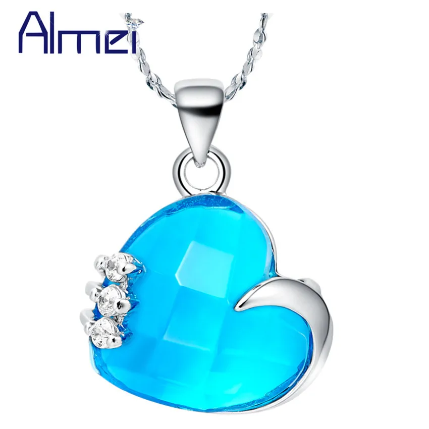 Almei сердце чокер ювелирные изделия серебряный цвет ожерелье с синим/фиолетовым