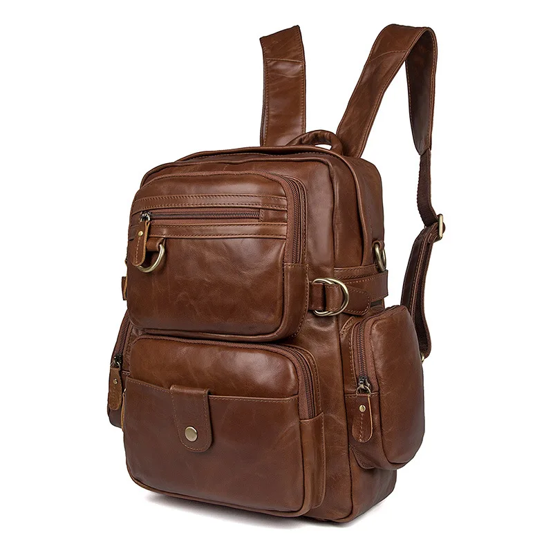 Nesitu High Quality Vintage Brown Black Genuine Leather Men Women's Backpack Girl Female Shoulder Bag Travel Bags M7042 | Багаж и