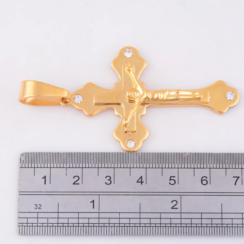 Для мужчин/Для женщин Нержавеющая сталь мода золотой кулон Цвет INRI Распятие