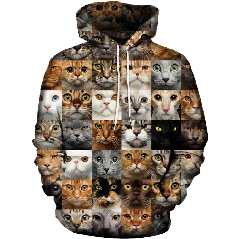 Мужской пуловер с 3D принтом Loverly Cat осенне-зимний теплый узором и длинными