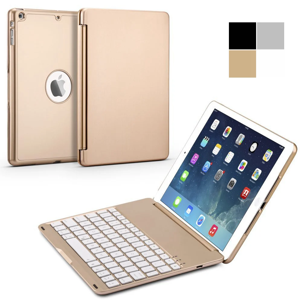 For New iPad 9.7 2017 2 in 1 Slim 7 Colors LED Backlit Backlight Clamshell Smart Aluminum Wireless Bluetooth Keyboard Case Cover