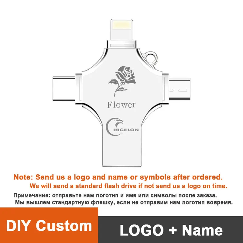 4in1 Plus DIY USB флеш-накопитель Ingelon объемом 256 ГБ, флеш-накопитель объемом 128 ГБ, фотостудия, OTG, Cle, USB, Прямая поставка, сделай сам, пользовательский музыкальный диск на ключ, 256 ГБ, для USB iphone - Цвет: 4in1 Plus DIY