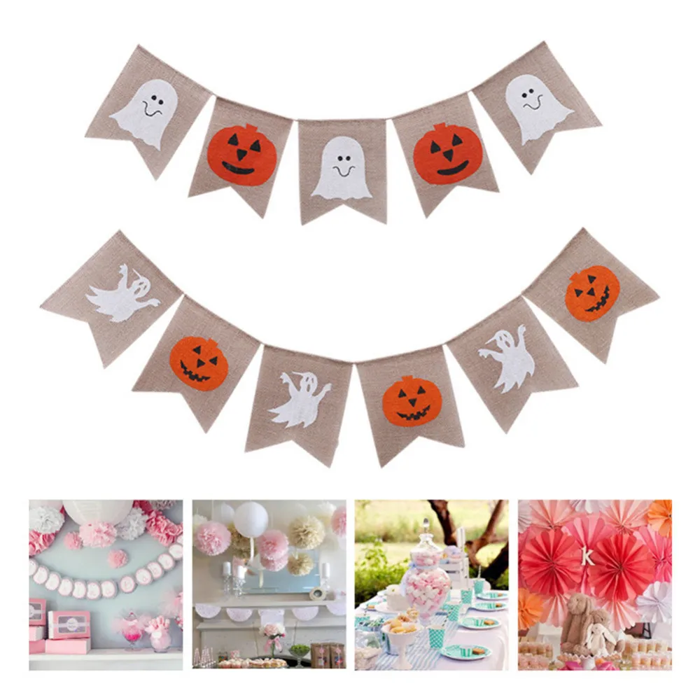 Autumm Fall Garlands with Maples Burlap Halloween Ghost Pumpkin Tails Pull Flag for Wedding Party Anniversary Decor | Дом и сад