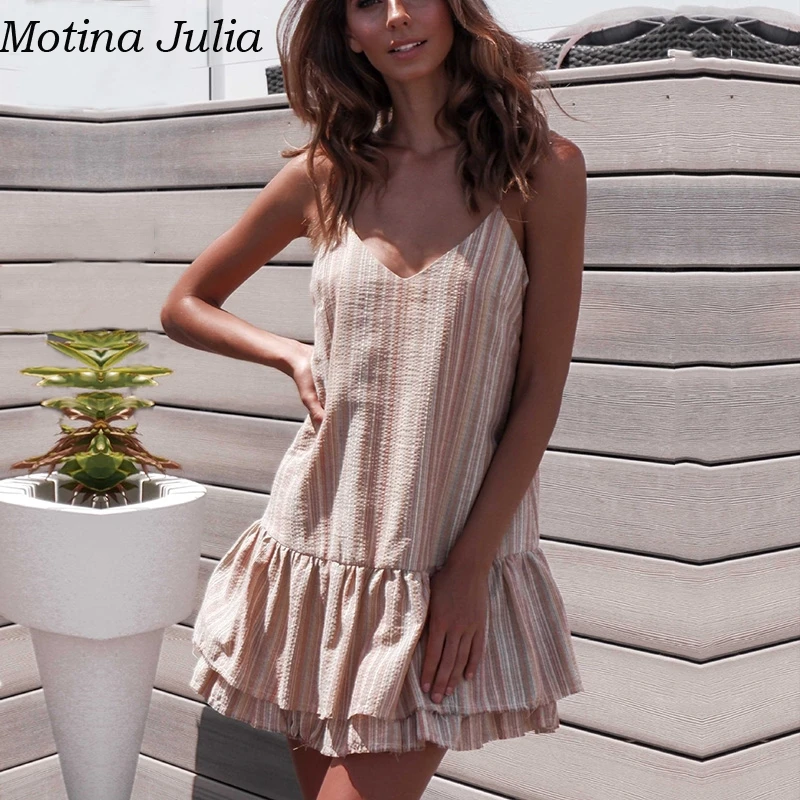 Motina Julia сексуальное короткое платье с рюшами на бретелях женское летнее