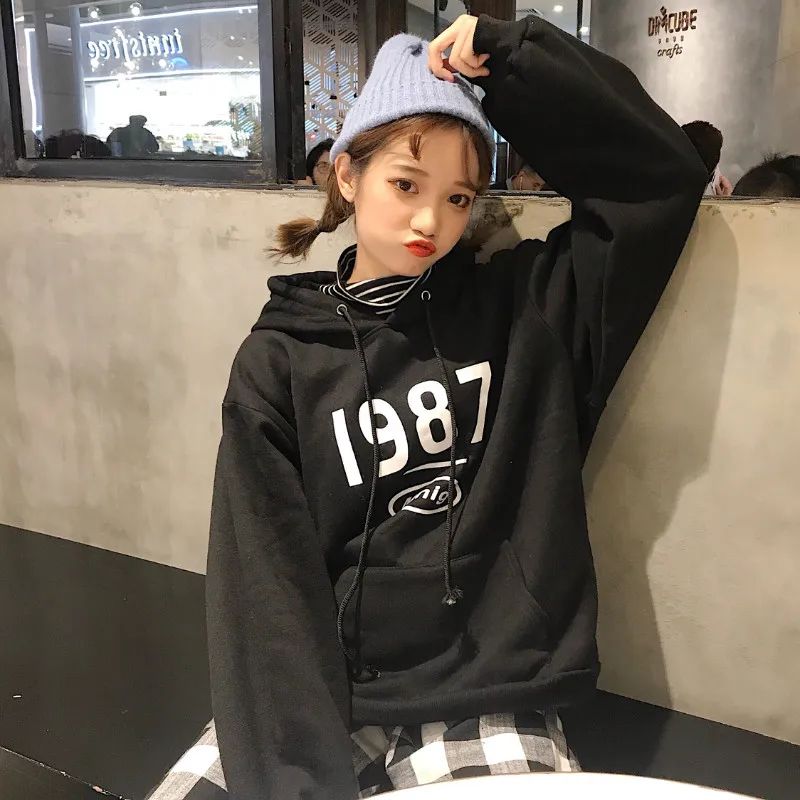 Повседневный джемпер с капюшоном и вышитыми буквами Женская толстовка в