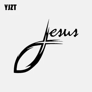 YJZT 13,4 см * 11,3 см Виниловая наклейка с изображением Иисуса Креста Кристиана рыбы Автомобильная Наклейка ЧернаяСеребристая цвет