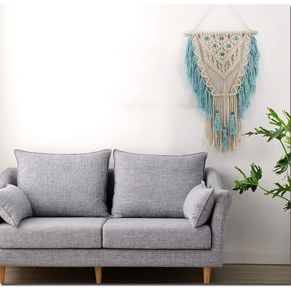 Синие бусы ручной работы Вязание гобелен богемный макраме настенные Висячие