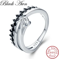 black awn genuine 925 sterling silver rings for women black spinel engagement ring sterling silver jewelry g042