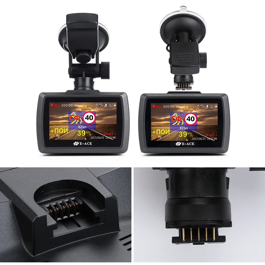 E-ACE Автомобильный видеорегистратор, радар-детектор gps 3 в 1 видео рекордер 1296P Dashcam ночное видение Авто Камара ADAS русский язык Регистратор