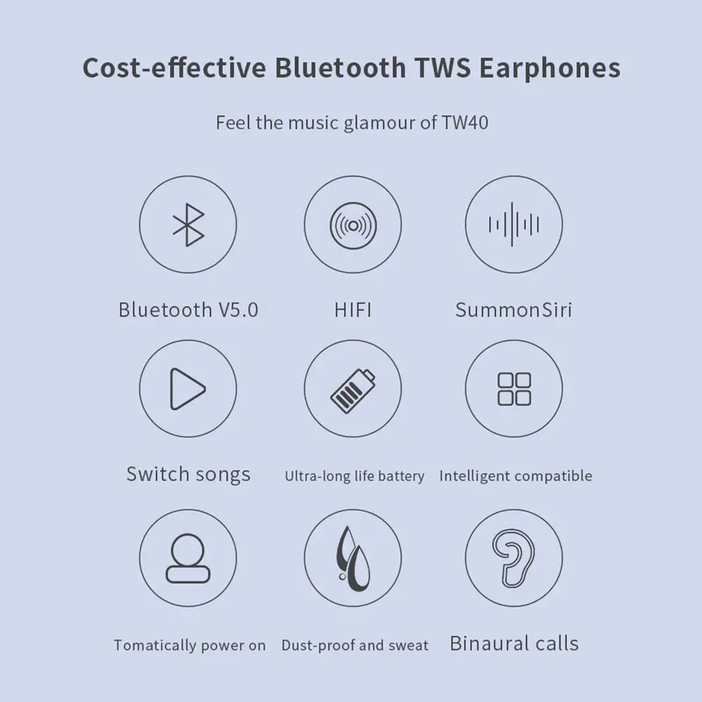 TW40 TWS Беспроводные Bluetooth 5 0 наушники стерео HiFi гарнитура громкой связи звонки со