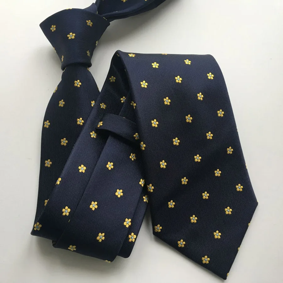 Топ Дизайнер галстук 8 см джентльменский формальный темно-синий с желтыми