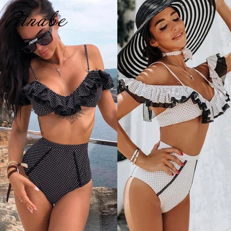 Rinabe сексуальное бикини с оборками высокая талия в горошек купальник для женщин