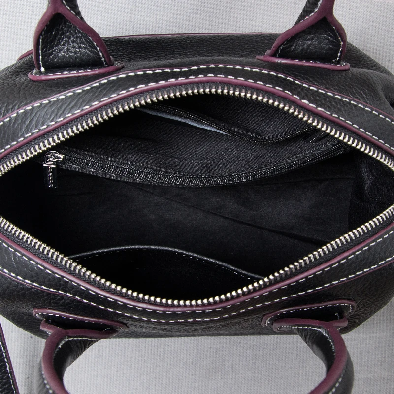 

WOONAM Women Designer Fashion Handbag Top Hide Grained Genuine Calf Leather Top Handle Boston Shoulder Bag WB917