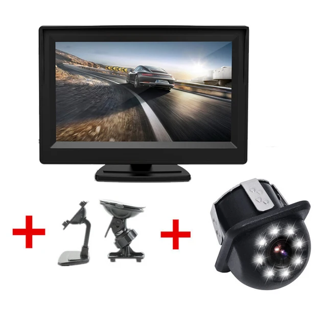 monitor with 1661-8 Парковочная система 2 в 1 TFT " HD Автомобильный монитор с 170 градусов водонепроницаемая автомобильная камера заднего вида+ кронштейн на присоске - Цвет: monitor with 1661-8