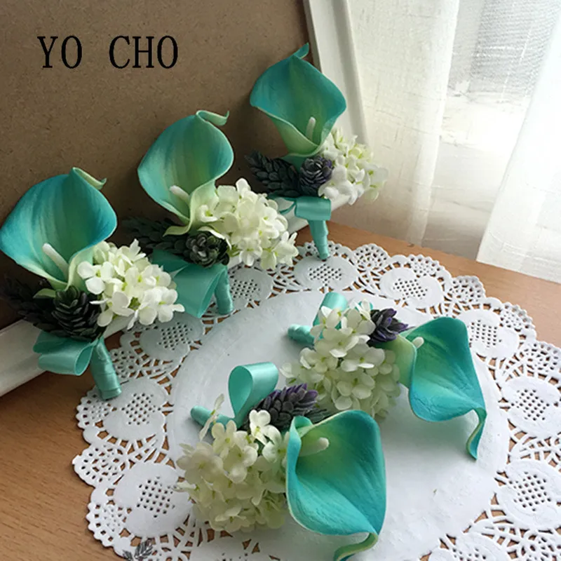 YO CHO Real Touch Calla бутоньерки с цветами бутоньерка на пуговицах белого синего цвета