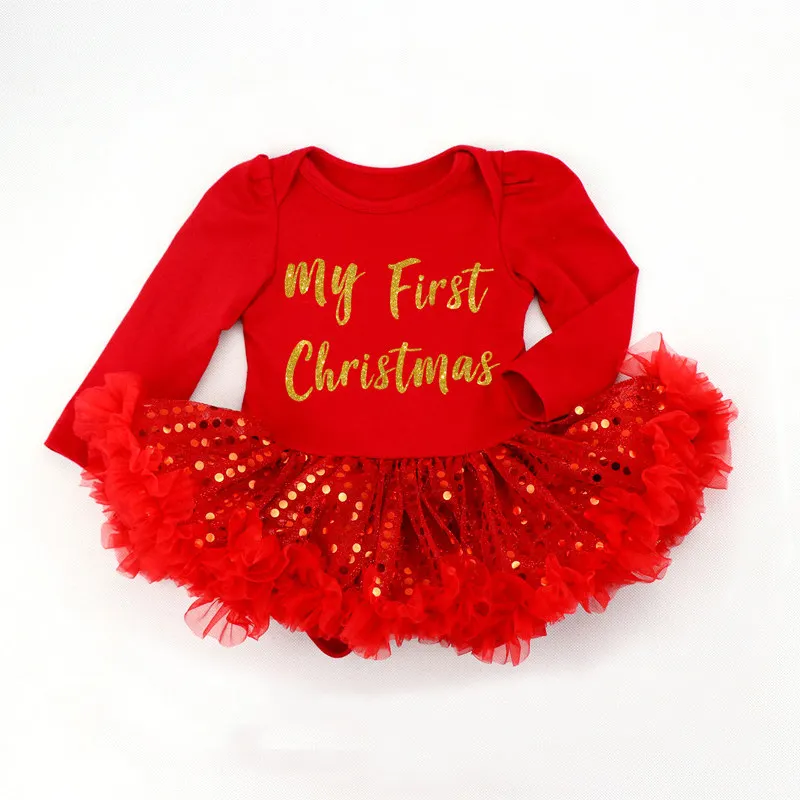 Одежда для маленьких девочек Платье пачка новорожденных с надписью My First Christmas