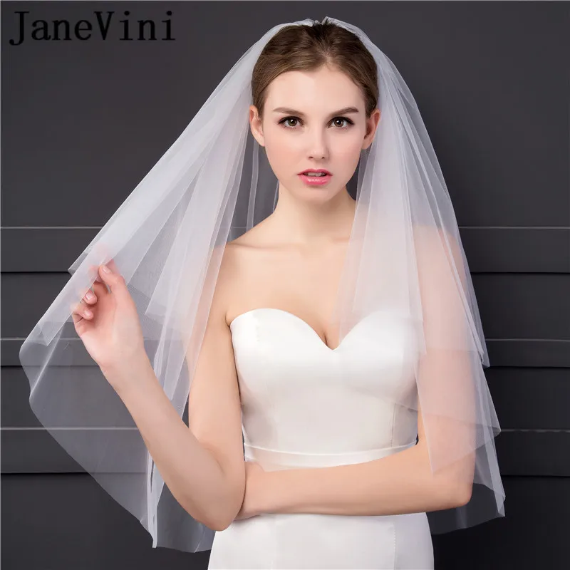 Короткая Свадебная вуаль JaneVini с расческой 2019 простая вырезами по краям для