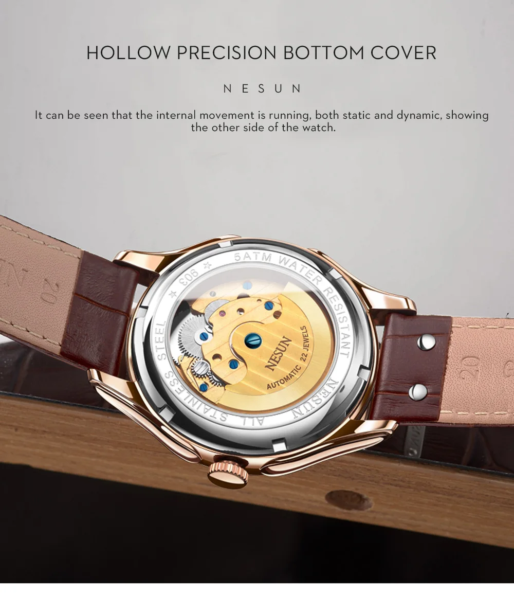 Швейцария NESUN Tourbillon механические часы для мужчин люксовый бренд автоматический бизнес Скелет Водонепроницаемый Relogio Masculino M9038-4