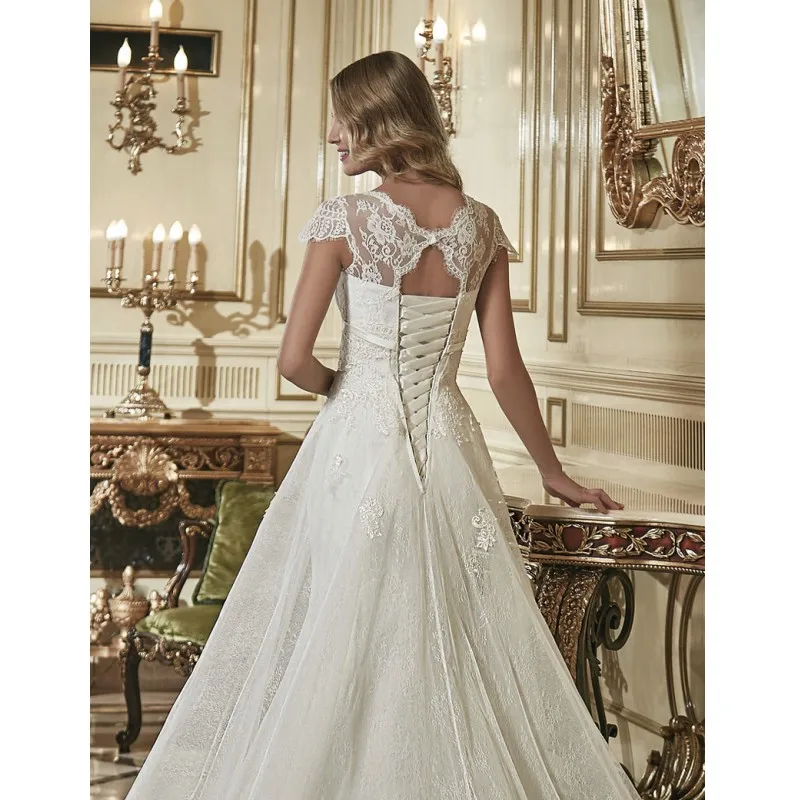 Vestidos De Novia 2016 Romantic Lace Wedding Dresses with Cap Sleevs and up Back Ivory Vintage Bridal | Свадьбы и торжества