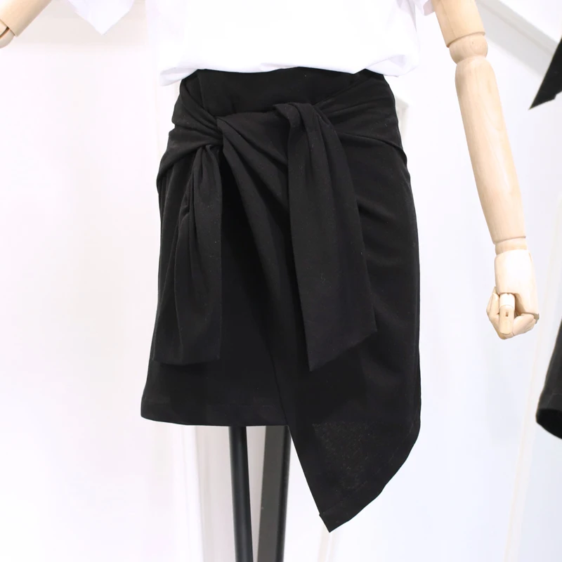 Flectit Black Grey Asymmetrical Knotted Mini Skirt with Bow Sexy Womens Skirts Party Club Wear | Женская одежда