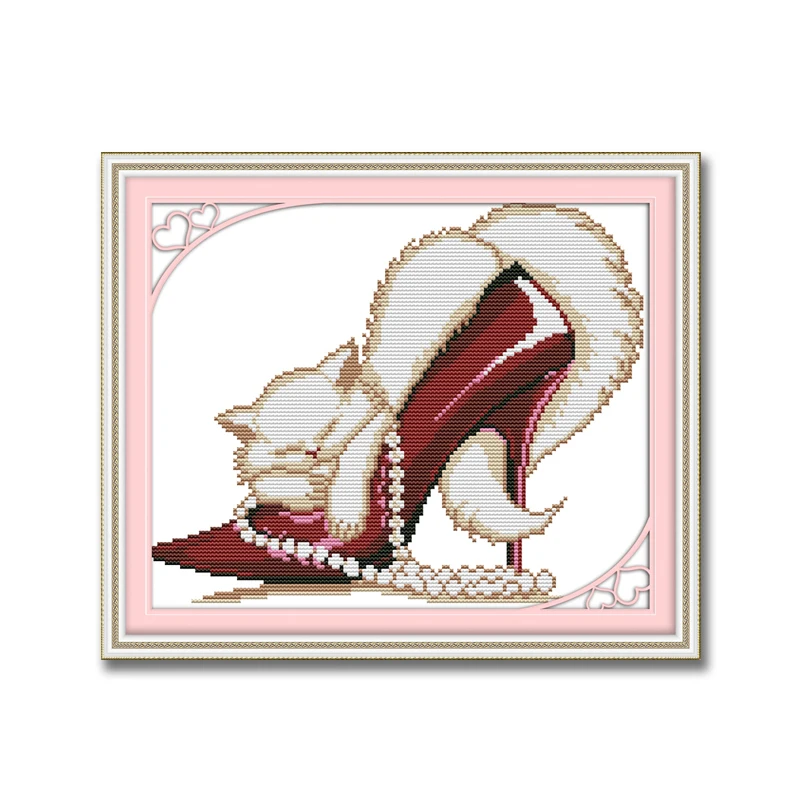 Fashion high heels and a cat counted print on canvas DMC 14CT 11CT Cross Stitch kits embroidery needlework Set Crafts Home Decor