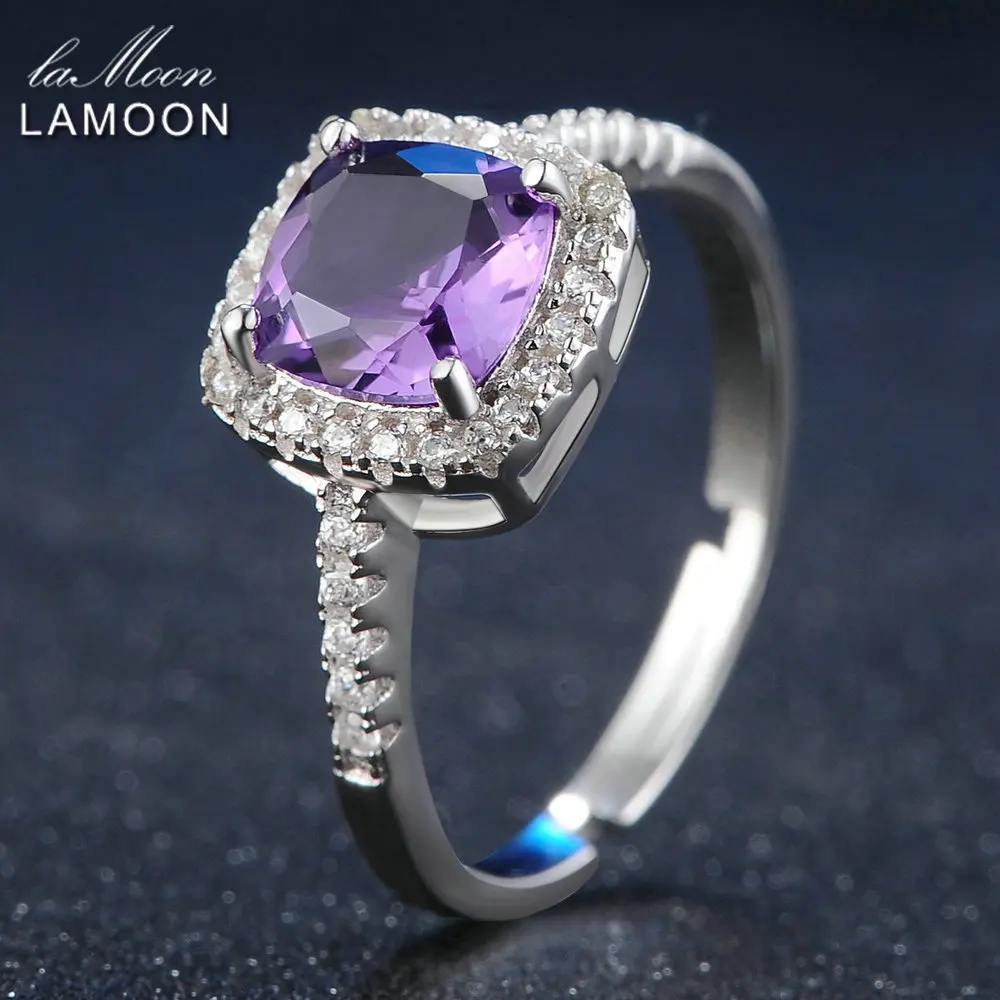 

LAMOON 100% Natural Purple Amethyst 925 Sterling Silver Jewelry Jewelry Set S925 For Women V001-2