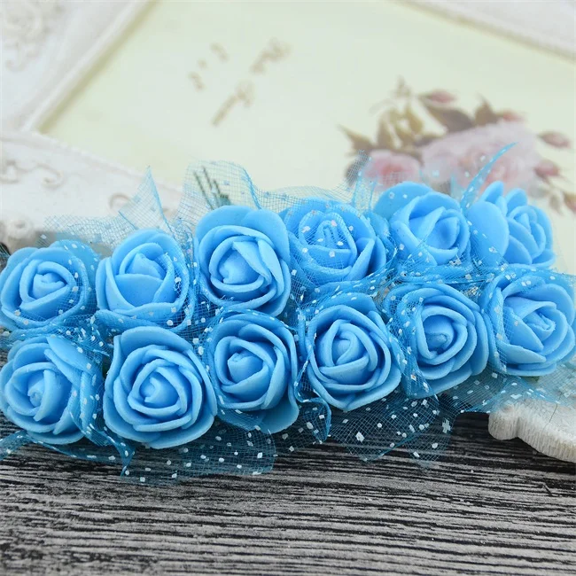 Blue 144 шт 2 см Искусственный Мини-Поролоновый букет цветов розы многоцветные свадебные цветочные украшения искусственные цветы для скрапбукинга венок - Цвет: Blue