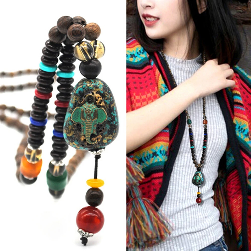 Творческий ручной работы длинный деревянный бисер свитер цепь этнические