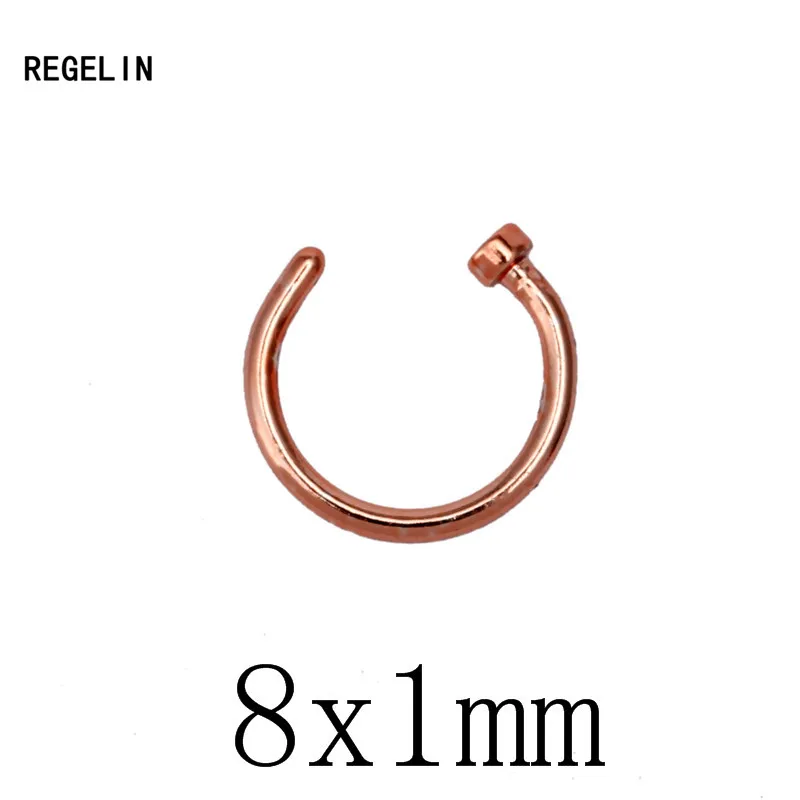 rose gold 8x1mm REGELIN 10 шт./лот Титан кольца в нос клип на ухо губ пупка тела Имитация пирсинга пирсинг для носа Jewelry Для женщин пирсинг Nariz - Окраска металла: rose gold 8x1mm